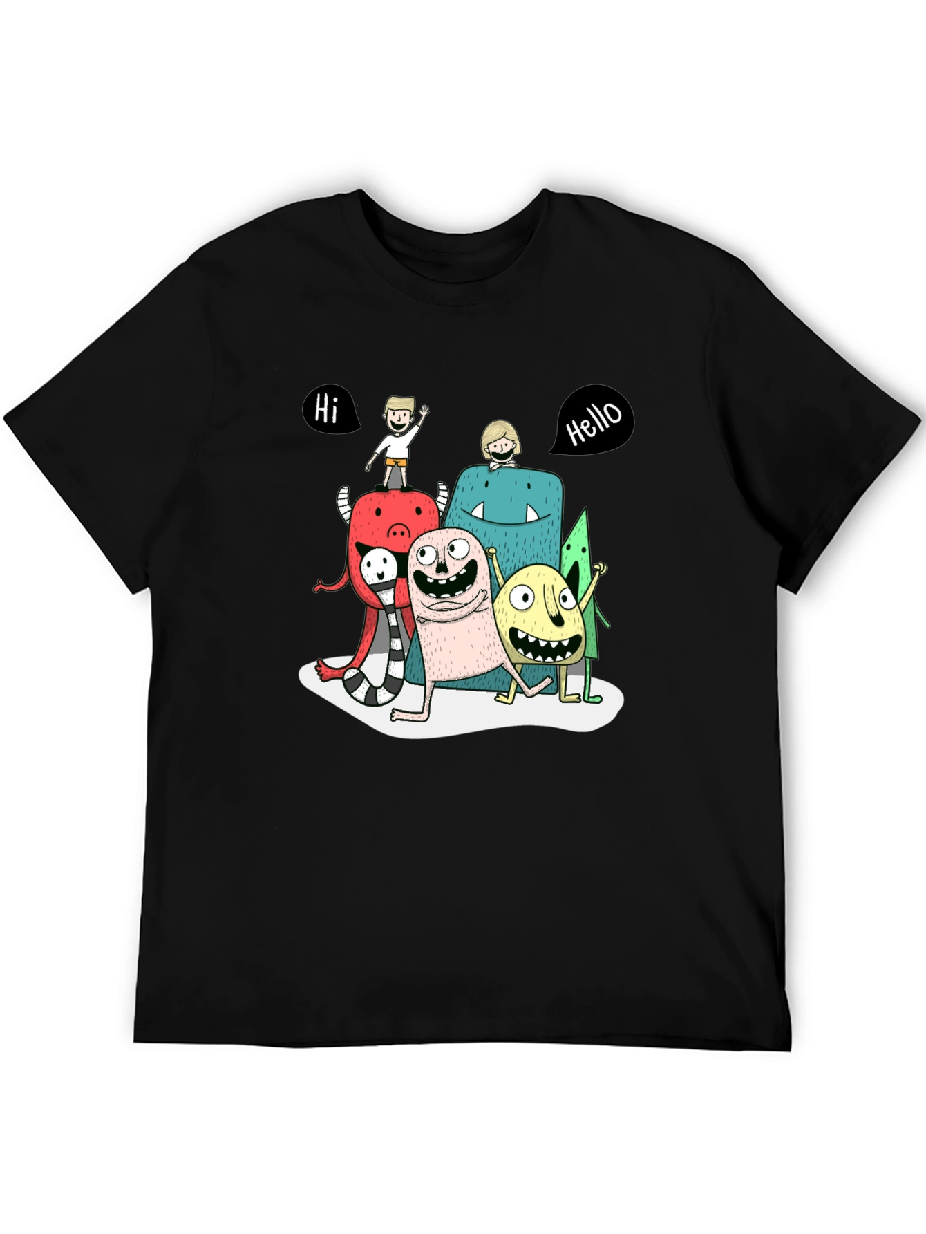 Monster Cartoon Graphic Tee - Black Casual T-Shirt