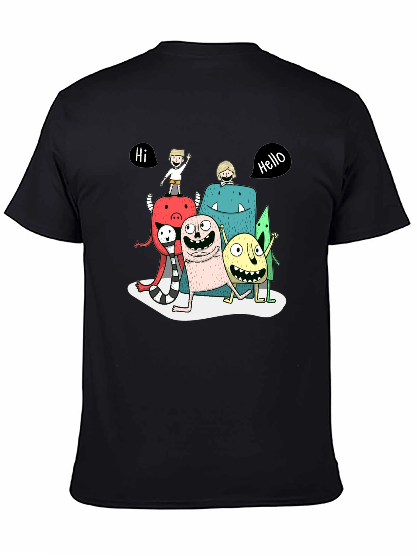 Monster Cartoon Graphic Tee - Black Casual T-Shirt