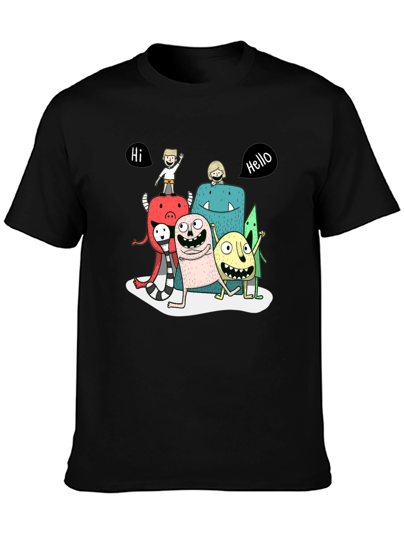 Monster Cartoon Graphic Tee - Black Casual T-Shirt