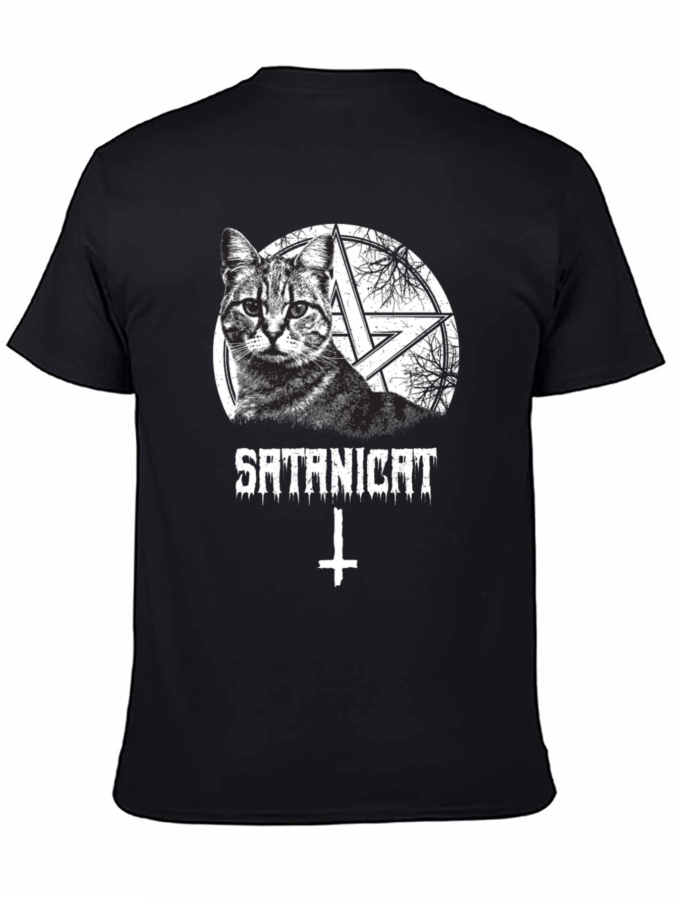 Satanicat Graphic Tee - Mens Black Cotton T-Shirt