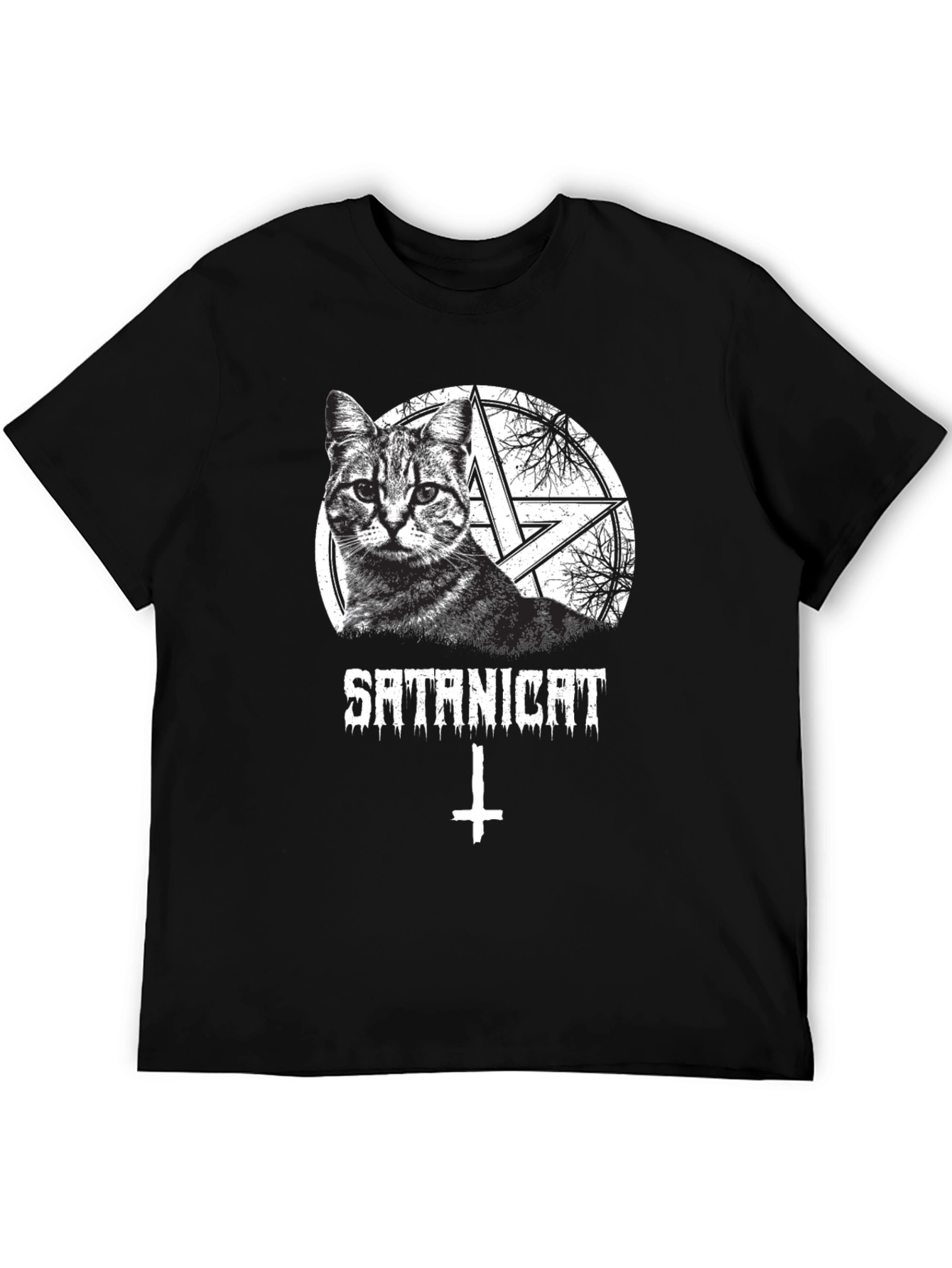 Satanicat Graphic Tee - Mens Black Cotton T-Shirt