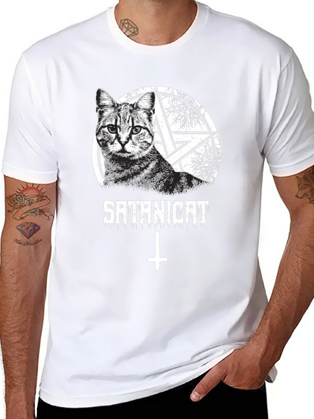 Satanicat Graphic Tee - Mens Black Cotton T-Shirt