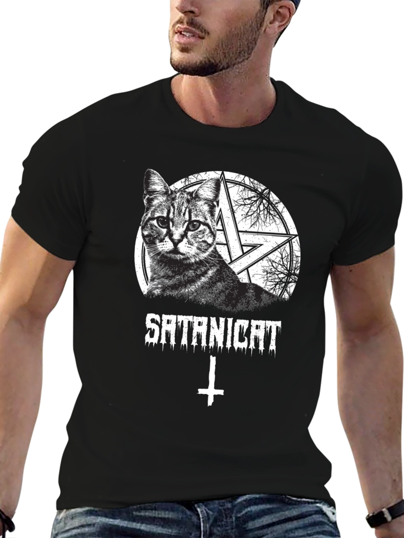 Satanicat Graphic Tee - Mens Black Cotton T-Shirt