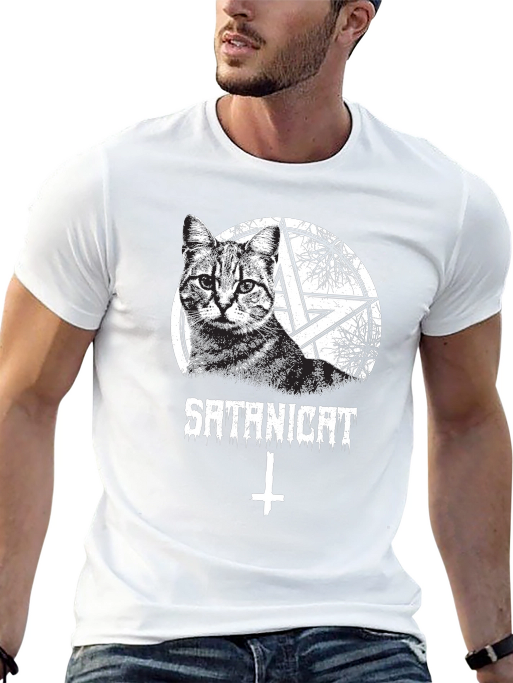 Satanicat Graphic Tee - Mens Black Cotton T-Shirt