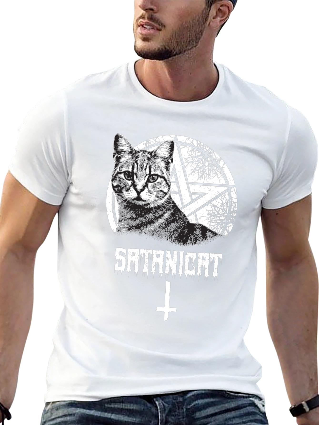 Satanicat Graphic Tee - Mens Black Cotton T-Shirt