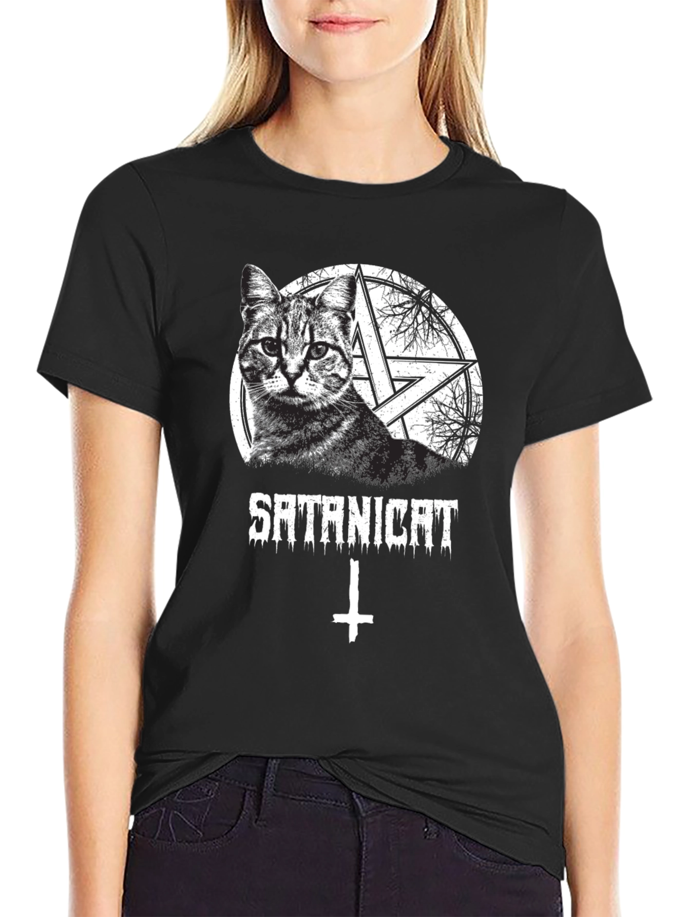 Satanicat Graphic Tee - Mens Black Cotton T-Shirt