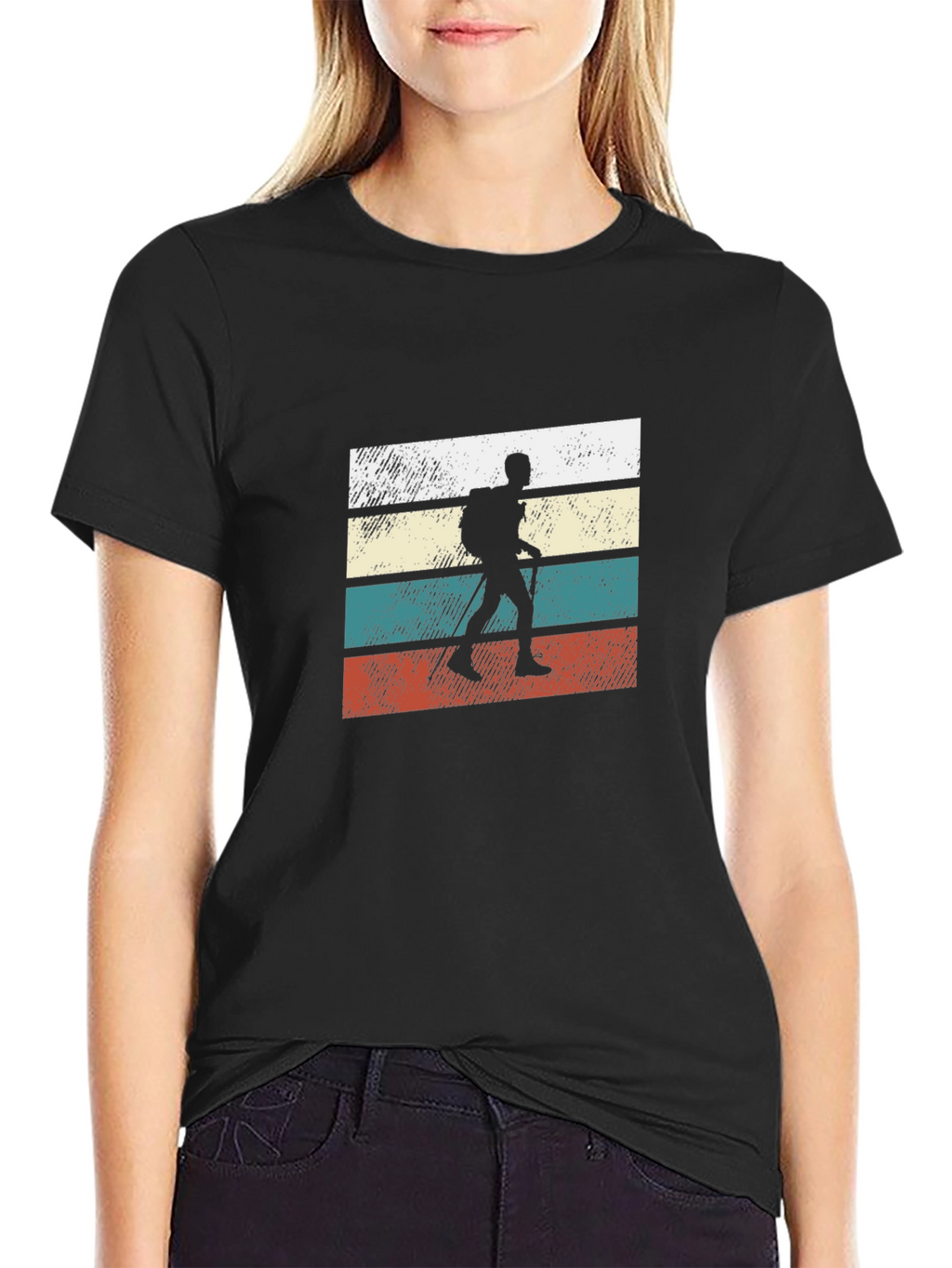 Retro Hiker Silhouette T-Shirt - Black