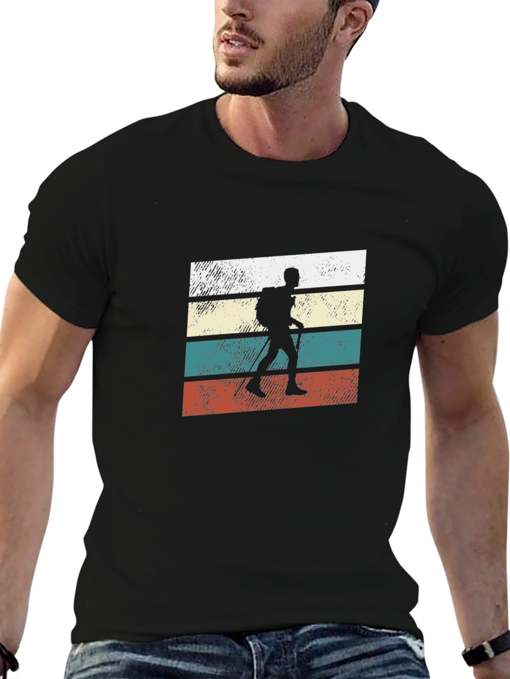 Retro Hiker Silhouette T-Shirt - Black