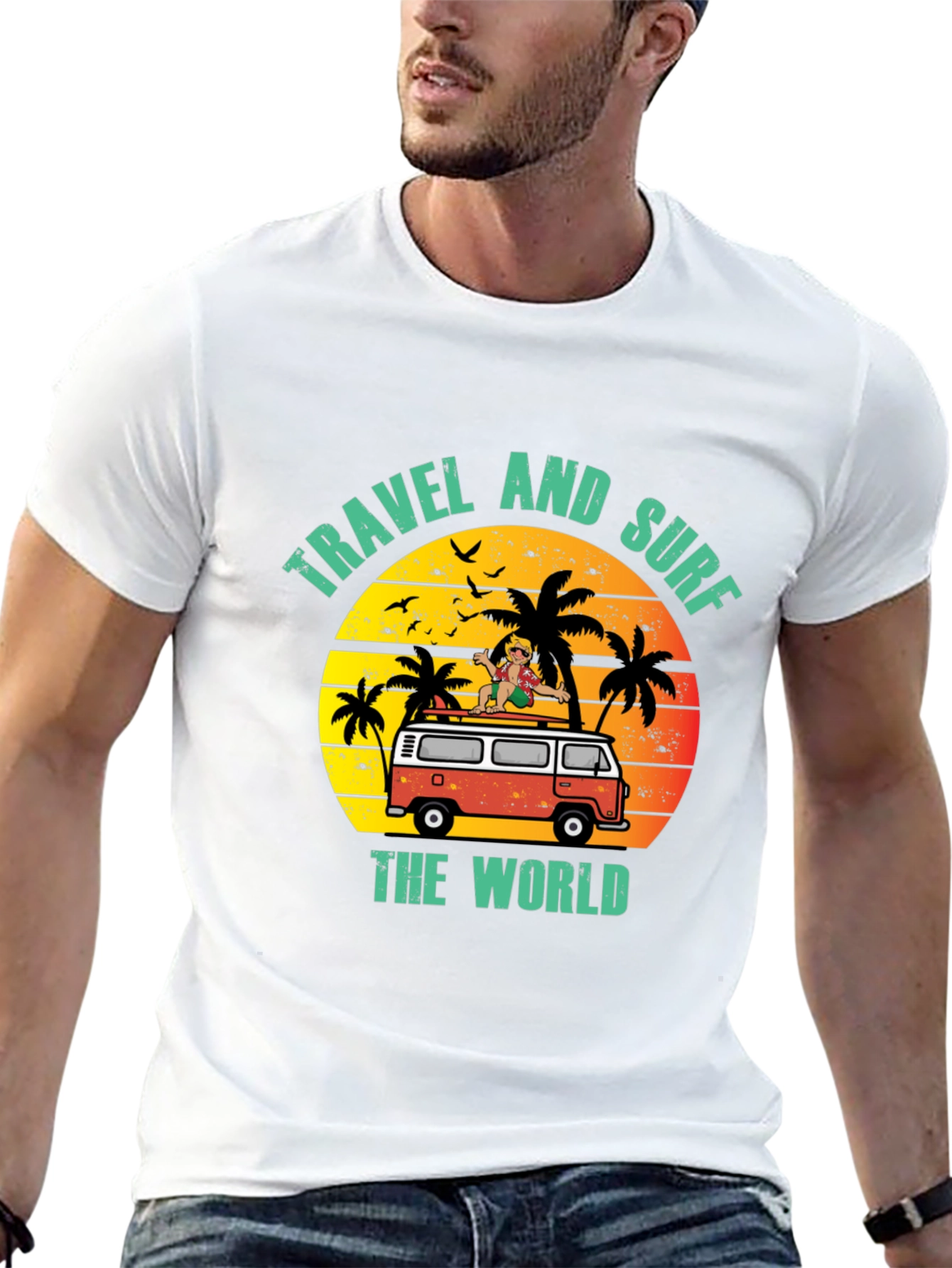 Travel and Surf the World Black T-Shirt