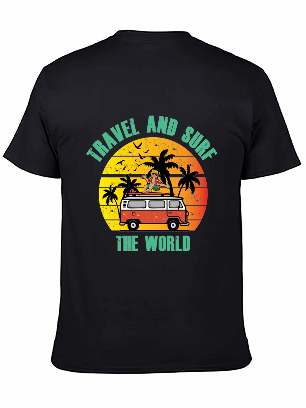 Travel and Surf the World Black T-Shirt