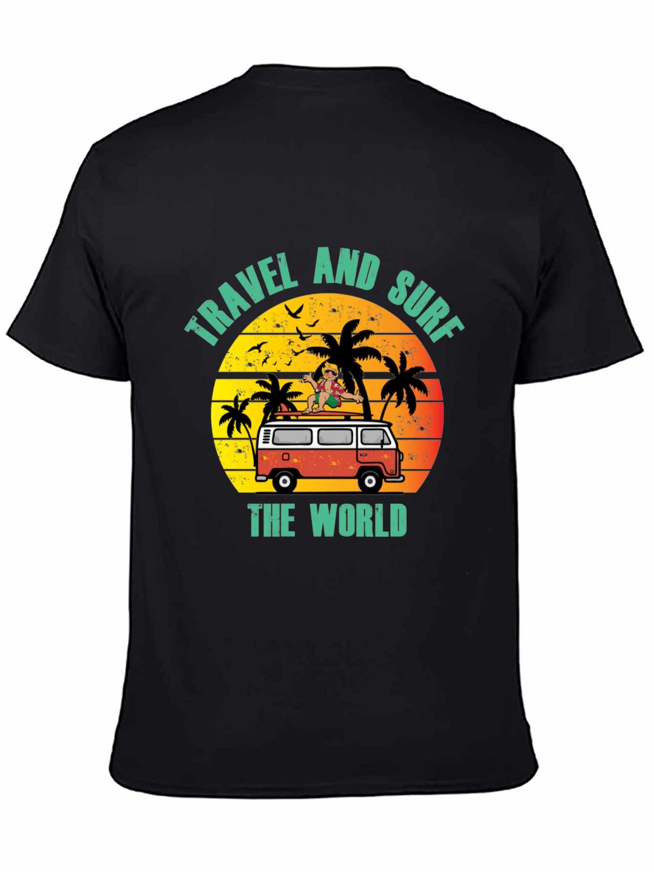 Travel and Surf the World Black T-Shirt