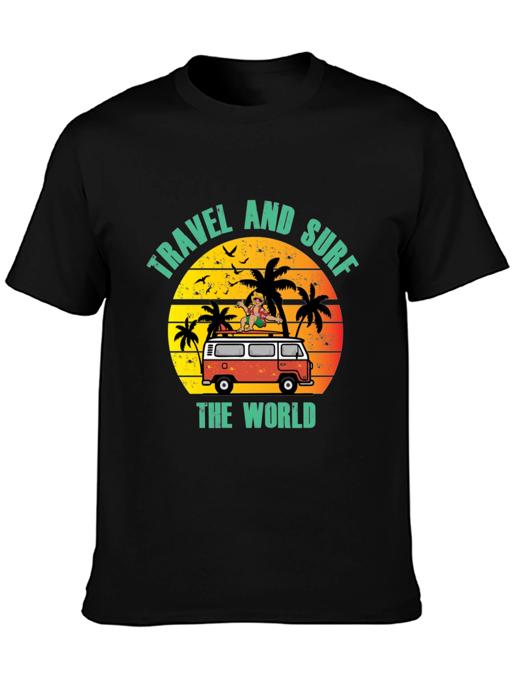 Travel and Surf the World Black T-Shirt