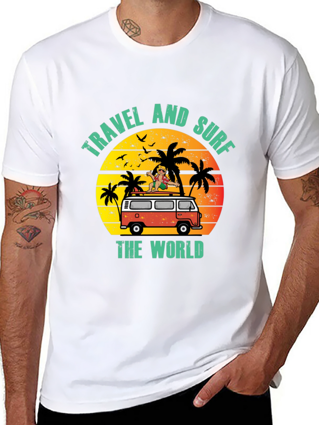 Travel and Surf the World Black T-Shirt