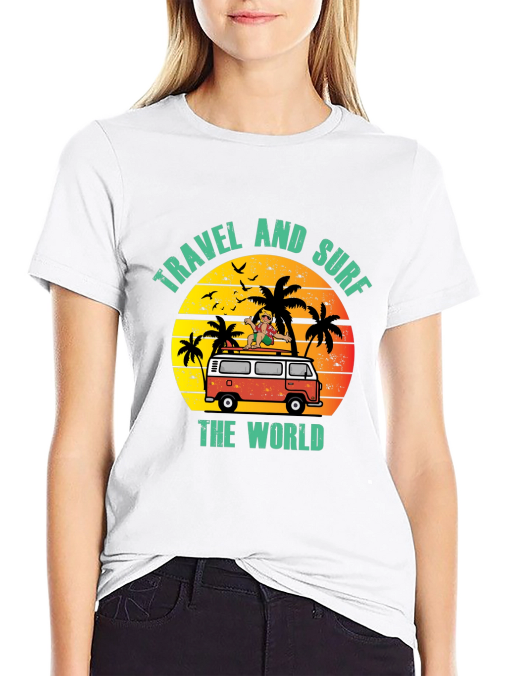 Travel and Surf the World Black T-Shirt