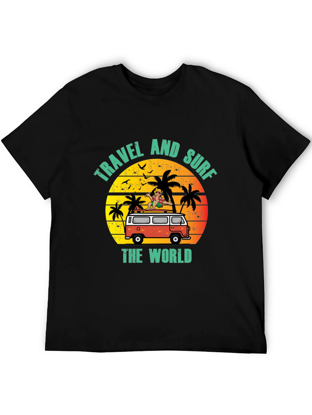 Travel and Surf the World Black T-Shirt