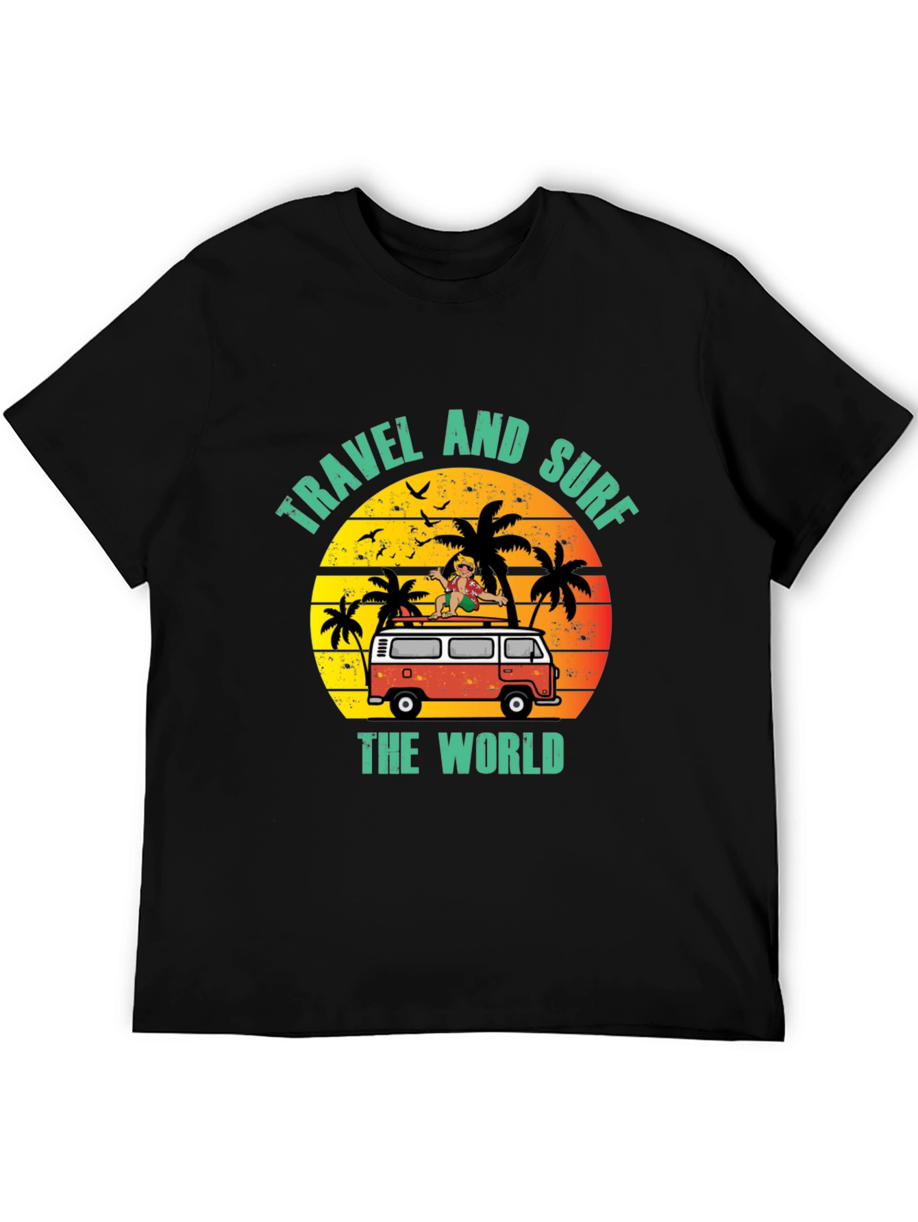 Travel and Surf the World Black T-Shirt