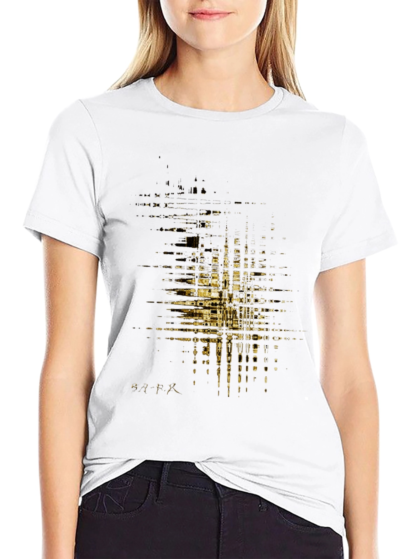 Abstract Gold Pattern Mens Black T-Shirt