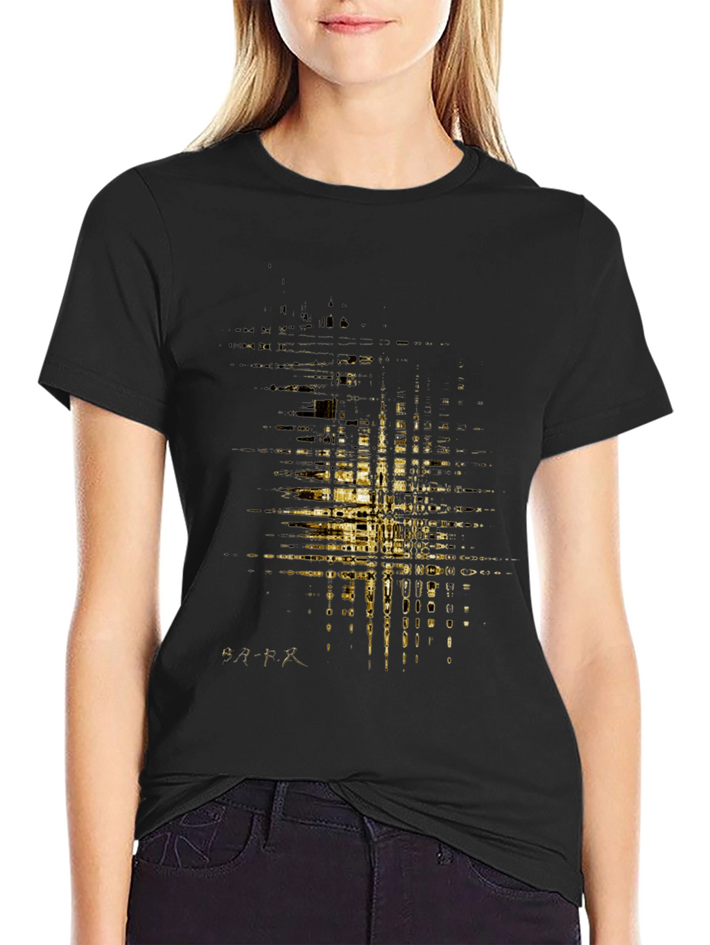 Abstract Gold Pattern Mens Black T-Shirt