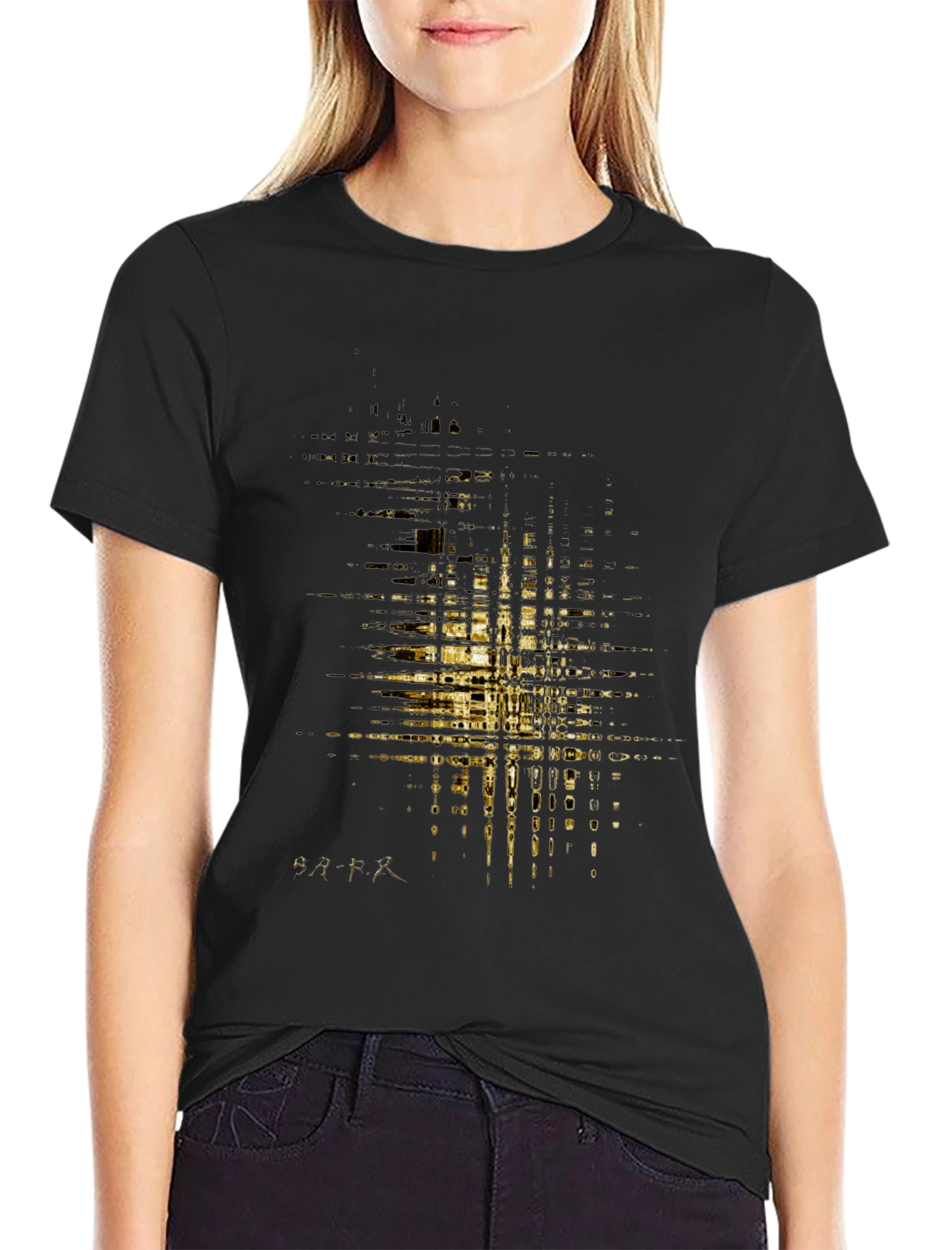Abstract Gold Pattern Mens Black T-Shirt