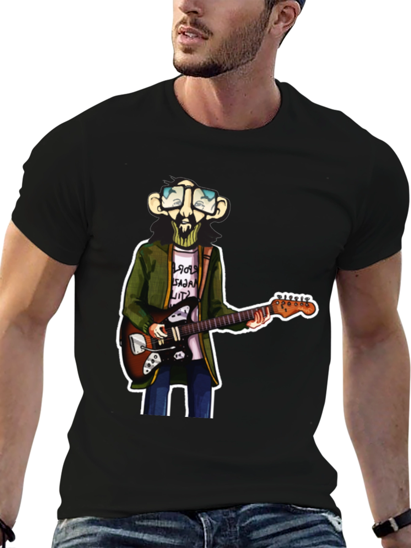 Cartoon Guitar Player Graphic Tee