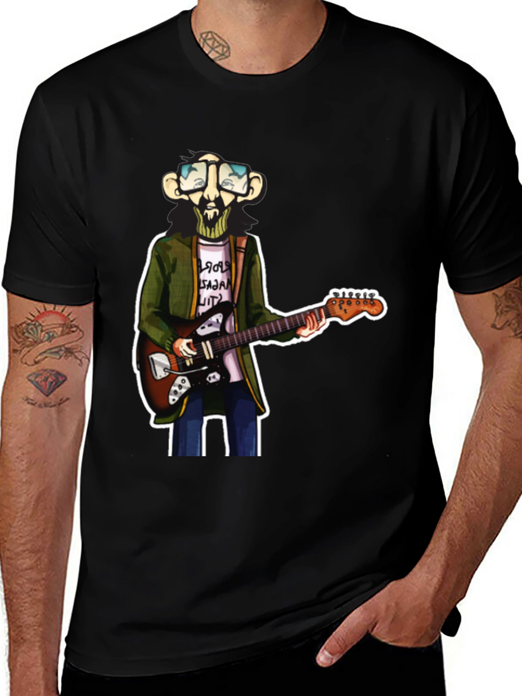 Cartoon Guitar Player Graphic Tee