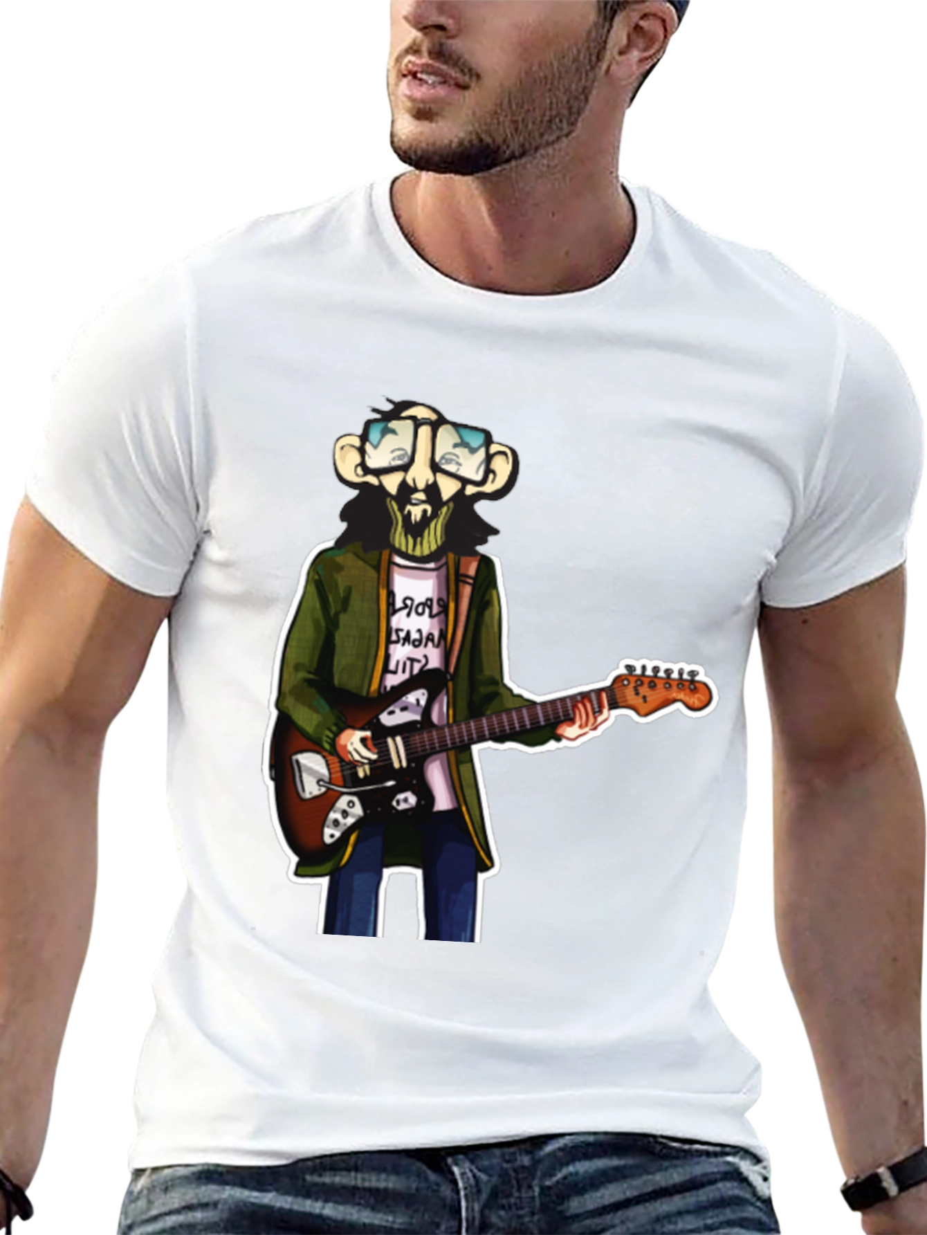 Cartoon Guitar Player Graphic Tee