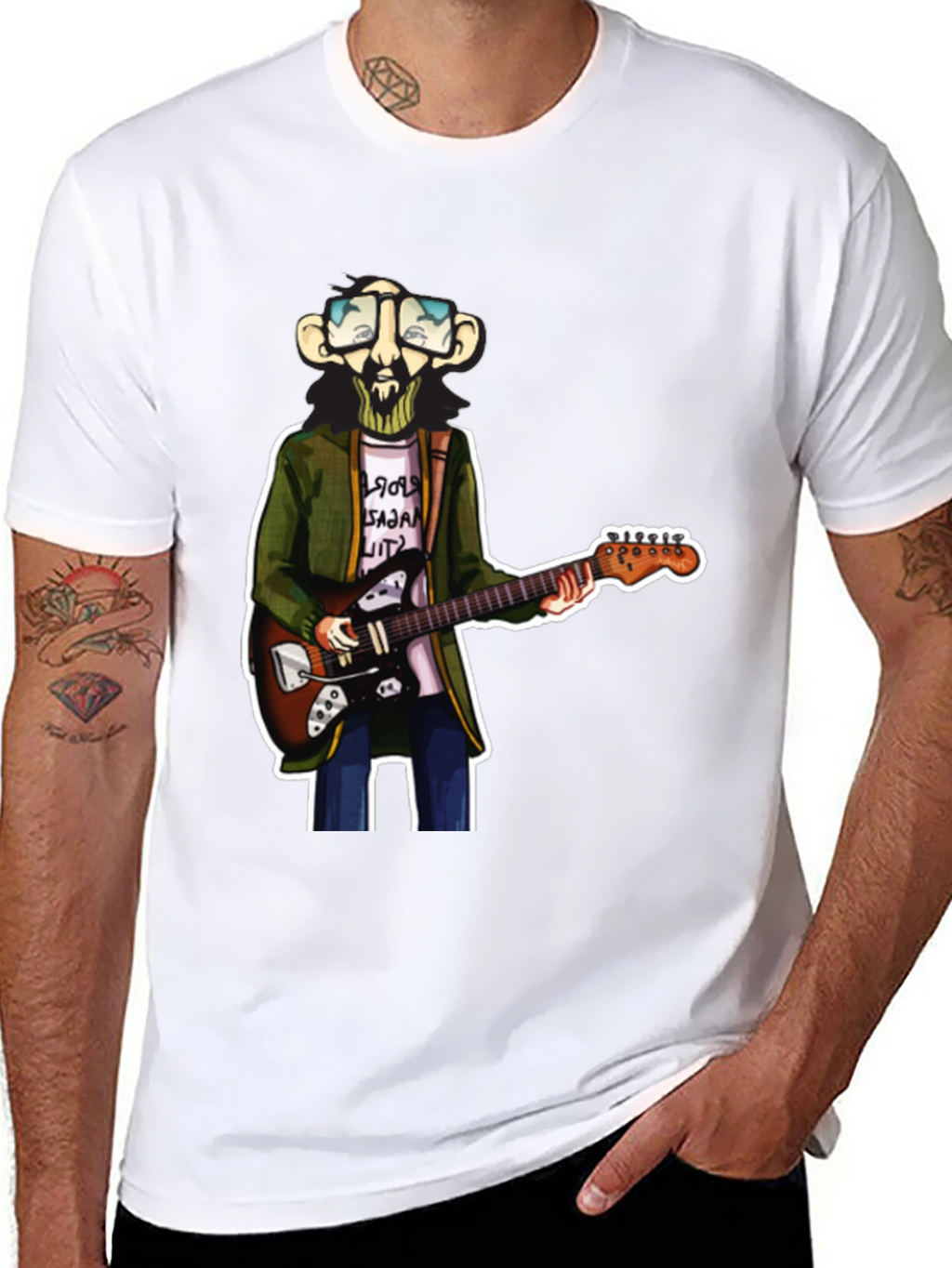 Cartoon Guitar Player Graphic Tee
