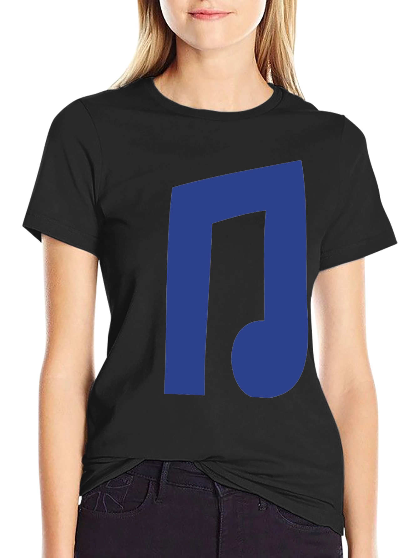 Blue Music Note Black T-Shirt