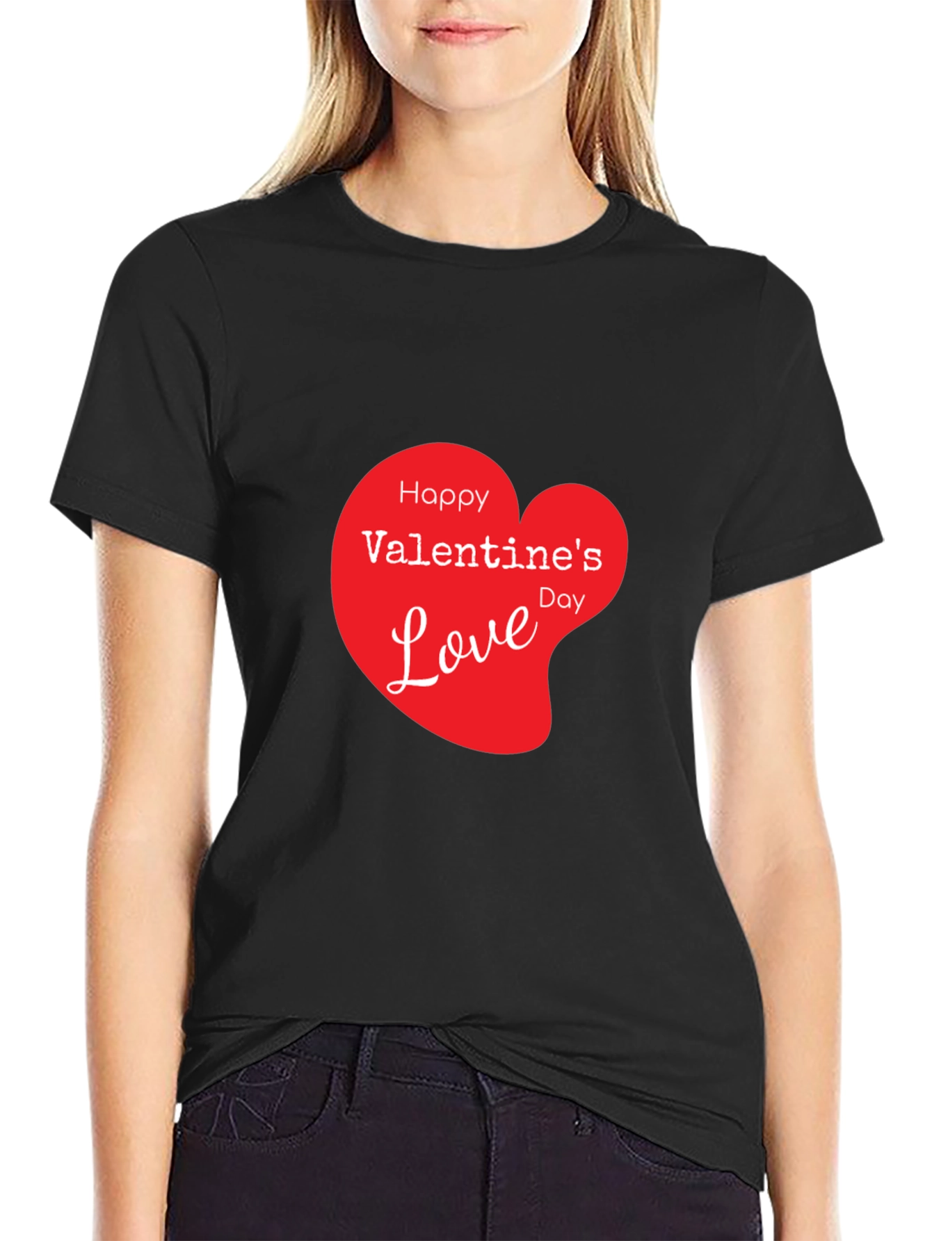 Valentines Day Love Heart Graphic Tee - Black