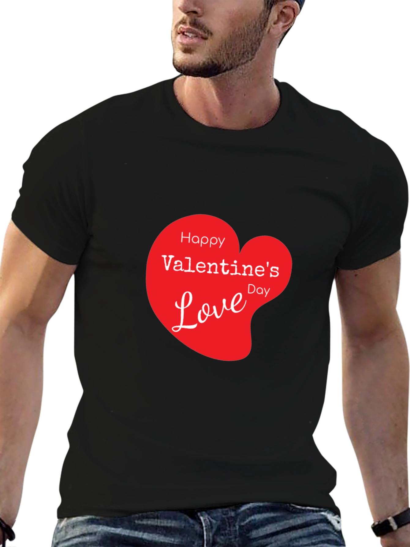 Valentines Day Love Heart Graphic Tee - Black