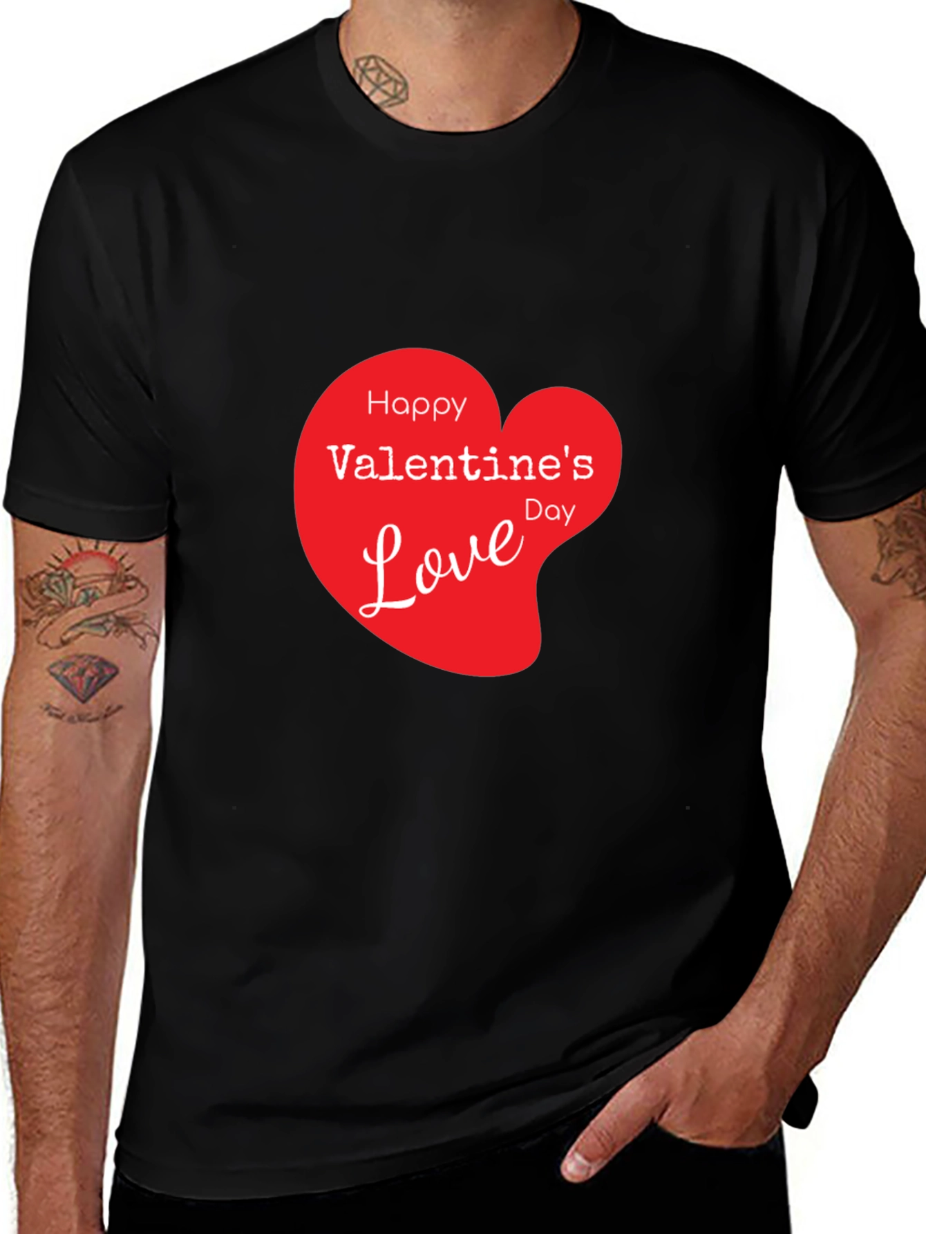 Valentines Day Love Heart Graphic Tee - Black