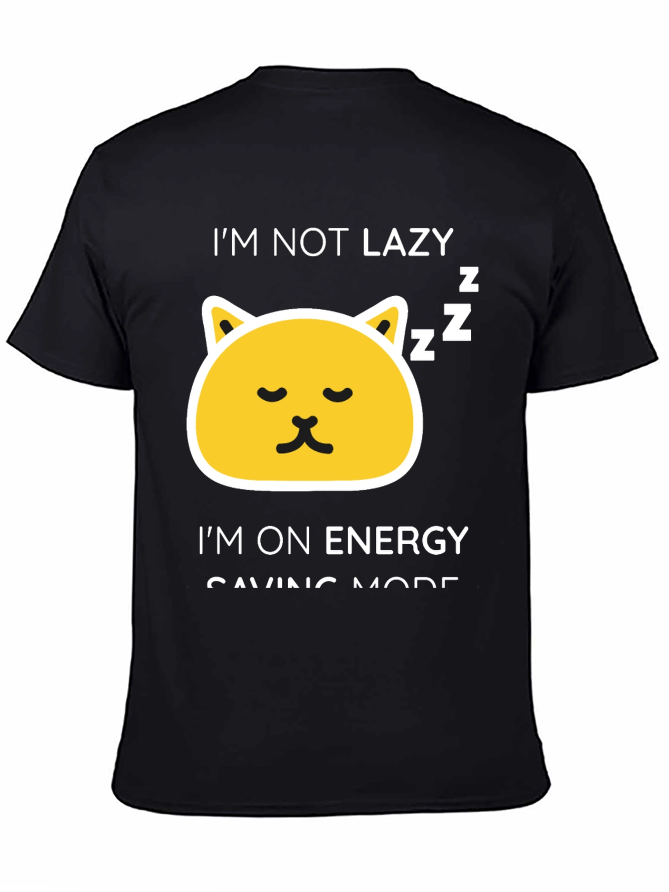 Funny Lazy Cat Energy Saving Mode Black T-Shirt