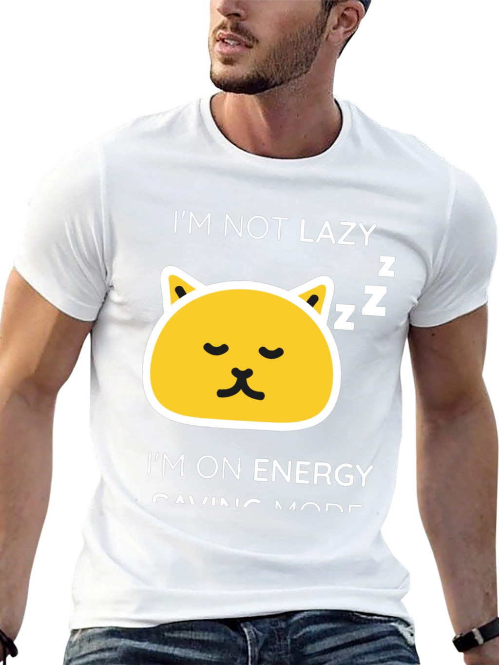Funny Lazy Cat Energy Saving Mode Black T-Shirt