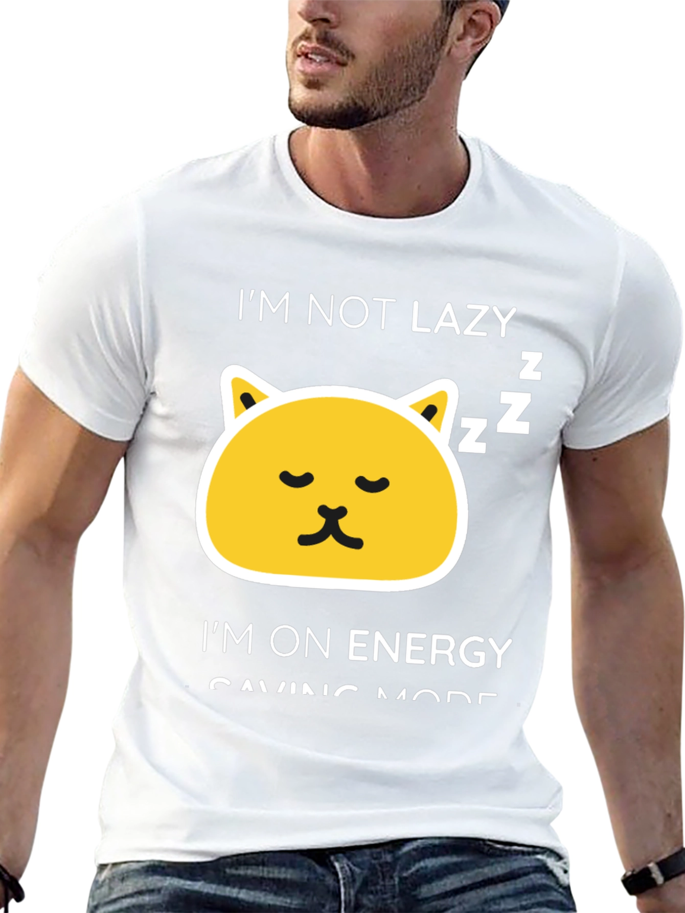 Funny Lazy Cat Energy Saving Mode Black T-Shirt