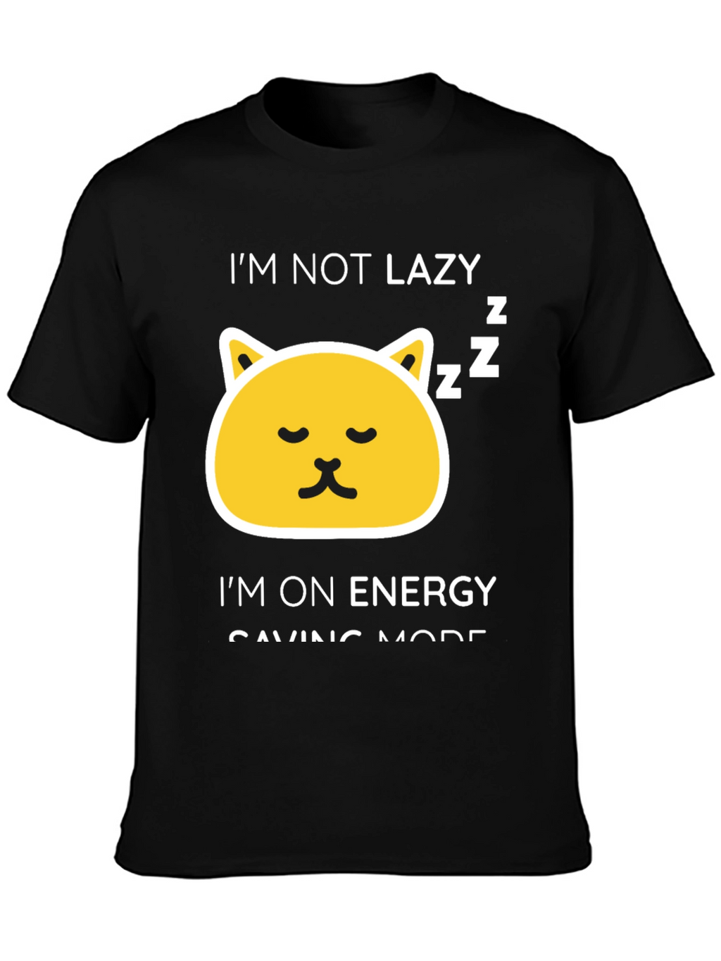 Funny Lazy Cat Energy Saving Mode Black T-Shirt