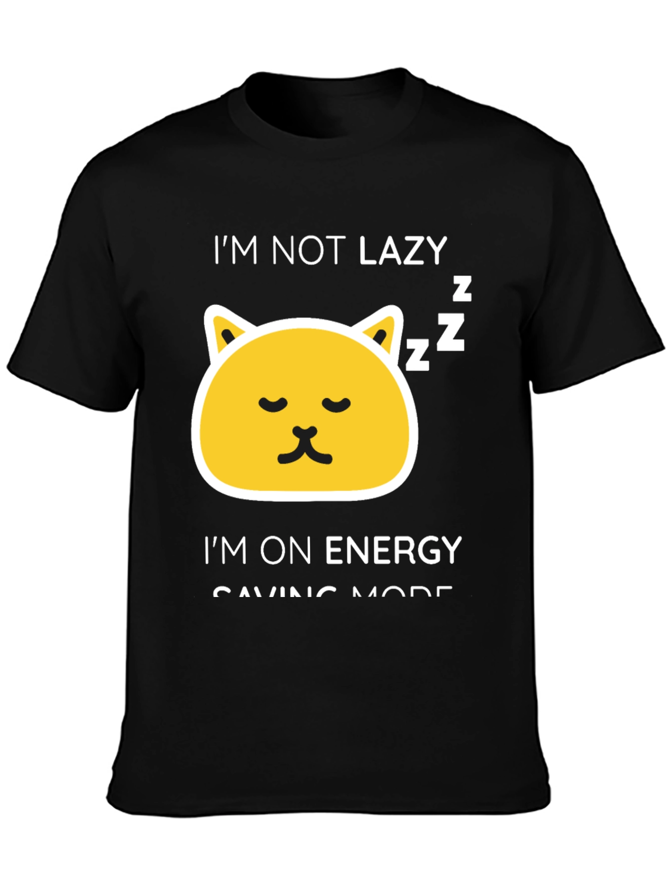 Funny Lazy Cat Energy Saving Mode Black T-Shirt