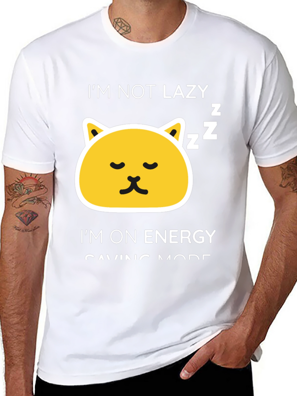 Funny Lazy Cat Energy Saving Mode Black T-Shirt