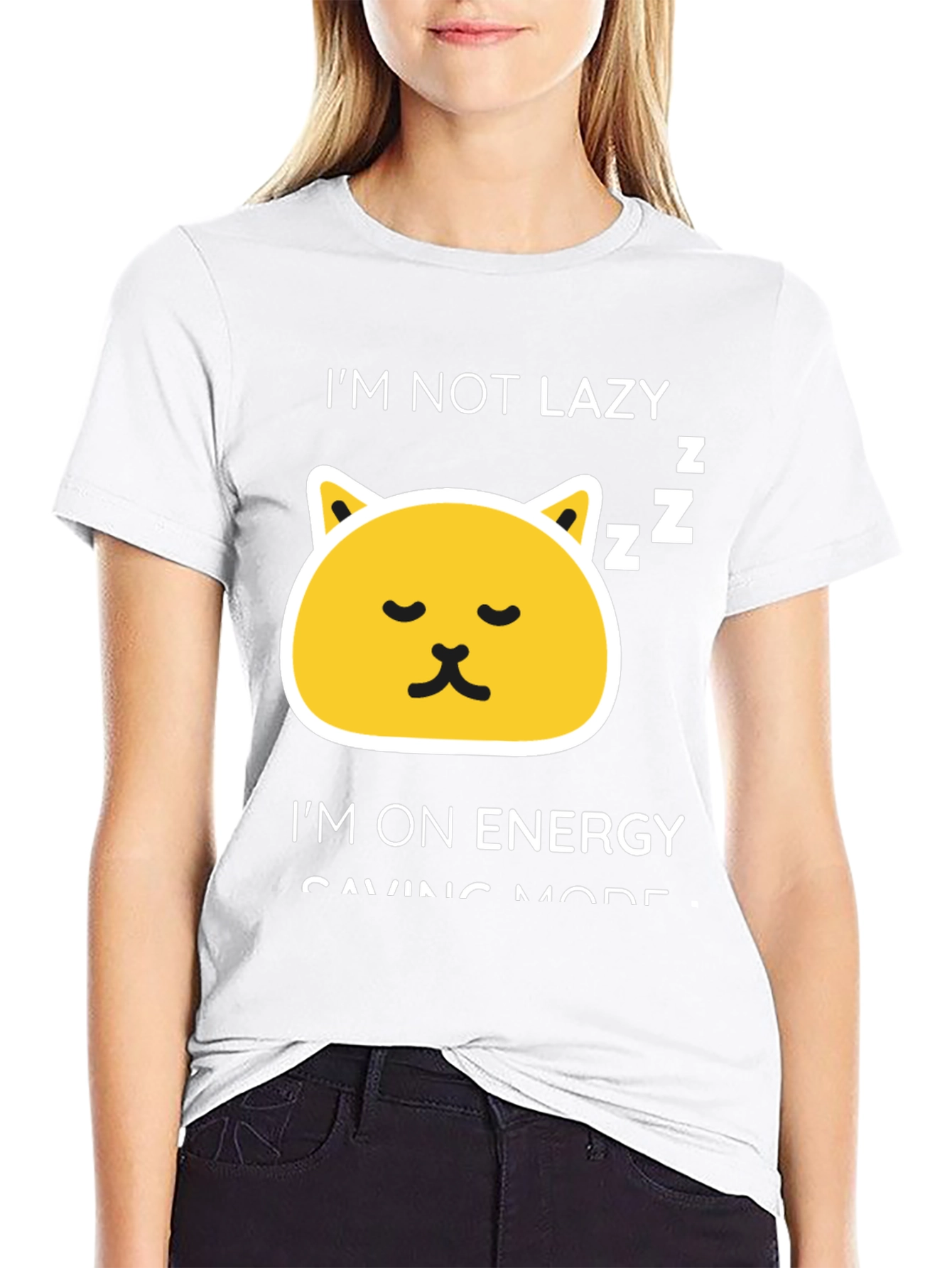Funny Lazy Cat Energy Saving Mode Black T-Shirt