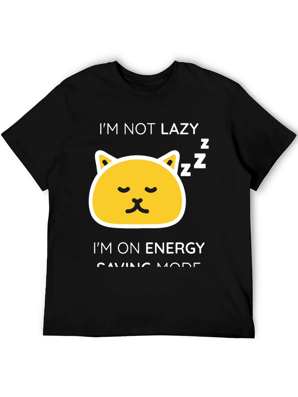 Funny Lazy Cat Energy Saving Mode Black T-Shirt