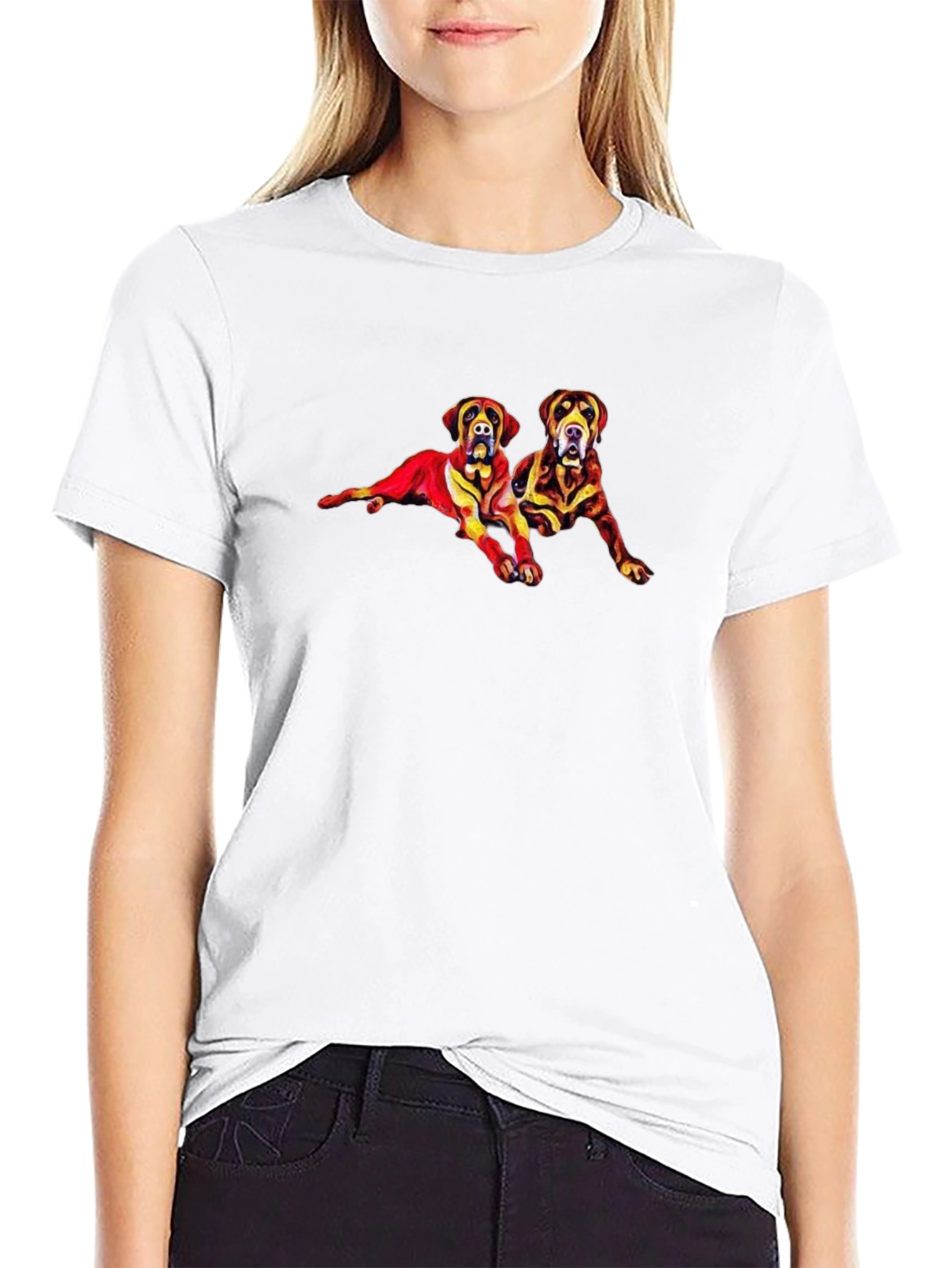 Dog Duo Graphic Tee - Black Cotton Casual Shirt