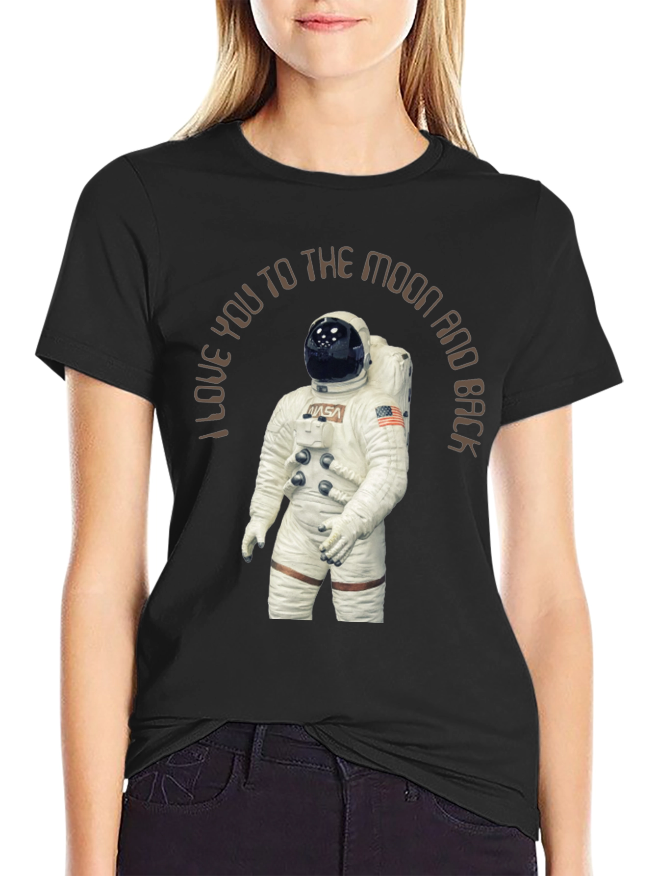 Moon and Back Astronaut Graphic Tee - Black