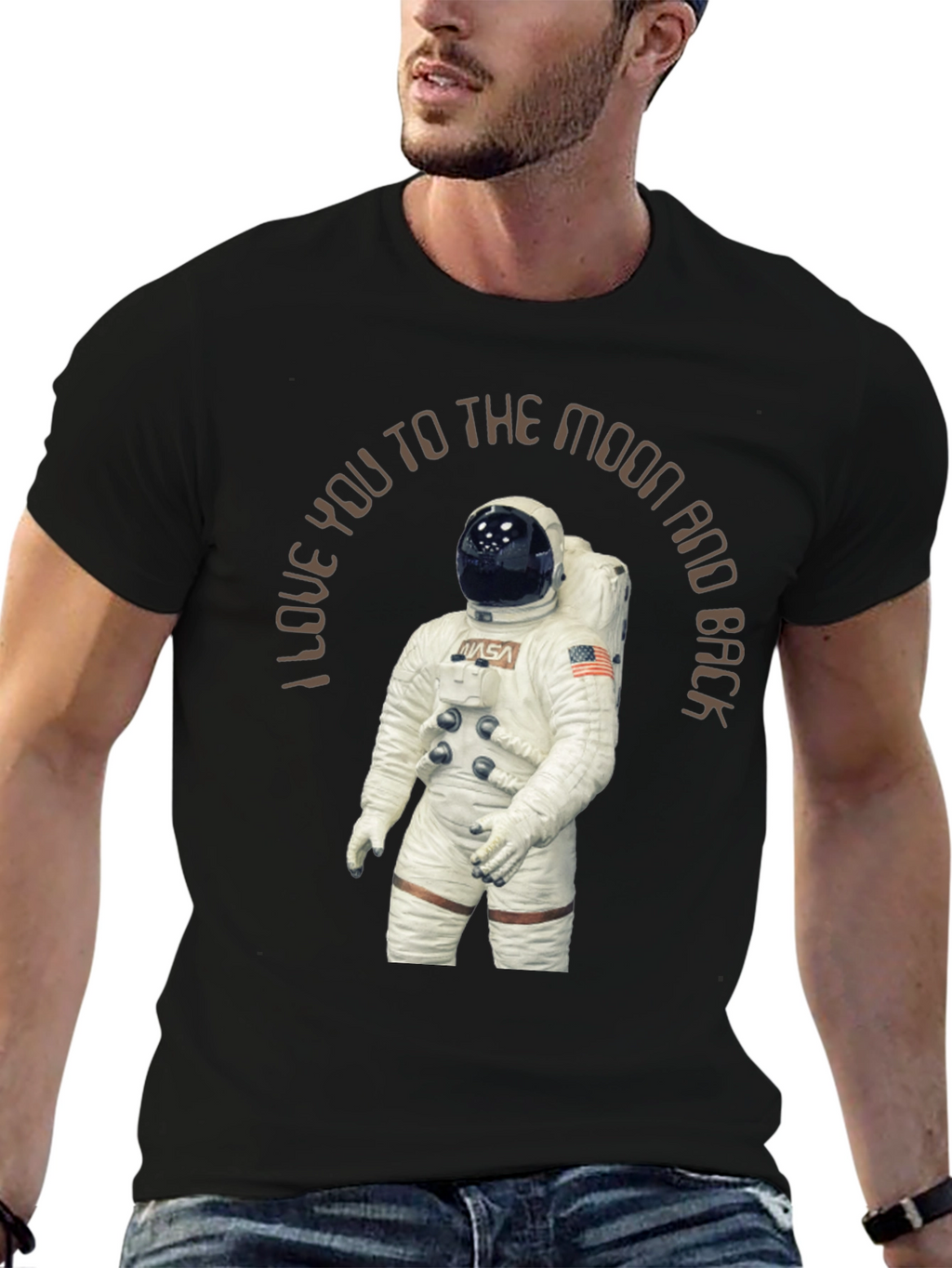 Moon and Back Astronaut Graphic Tee - Black