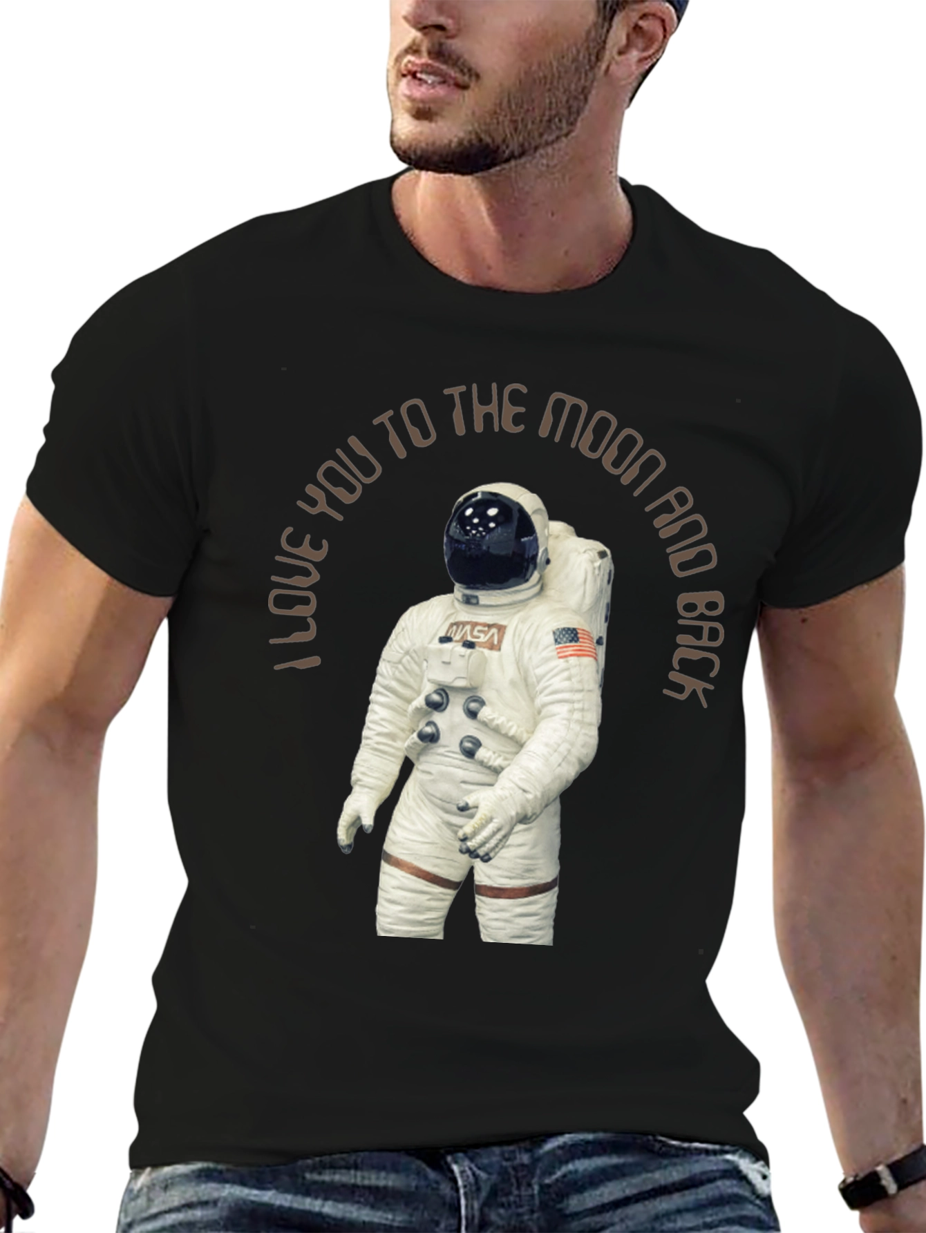 Moon and Back Astronaut Graphic Tee - Black