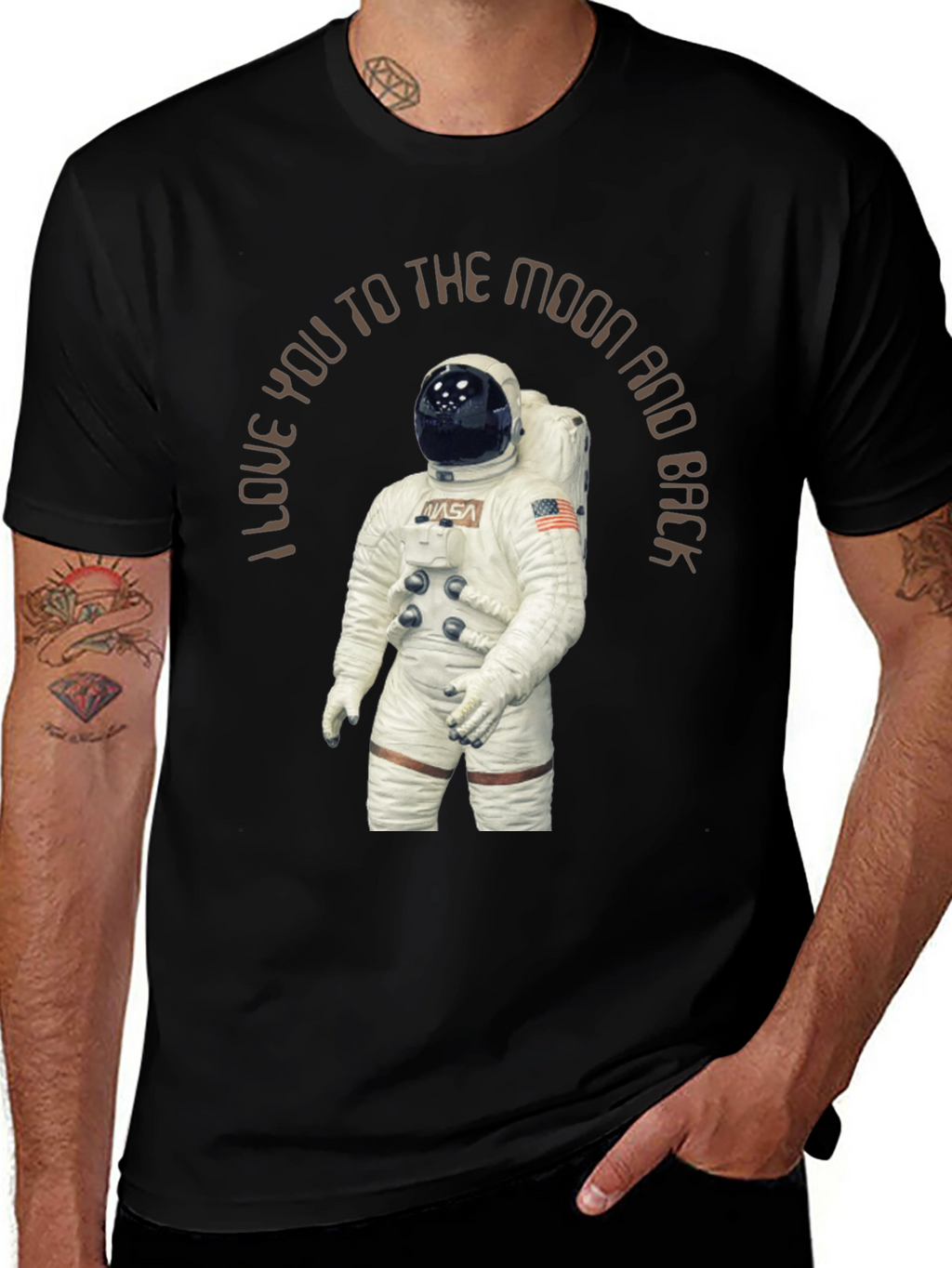 Moon and Back Astronaut Graphic Tee - Black