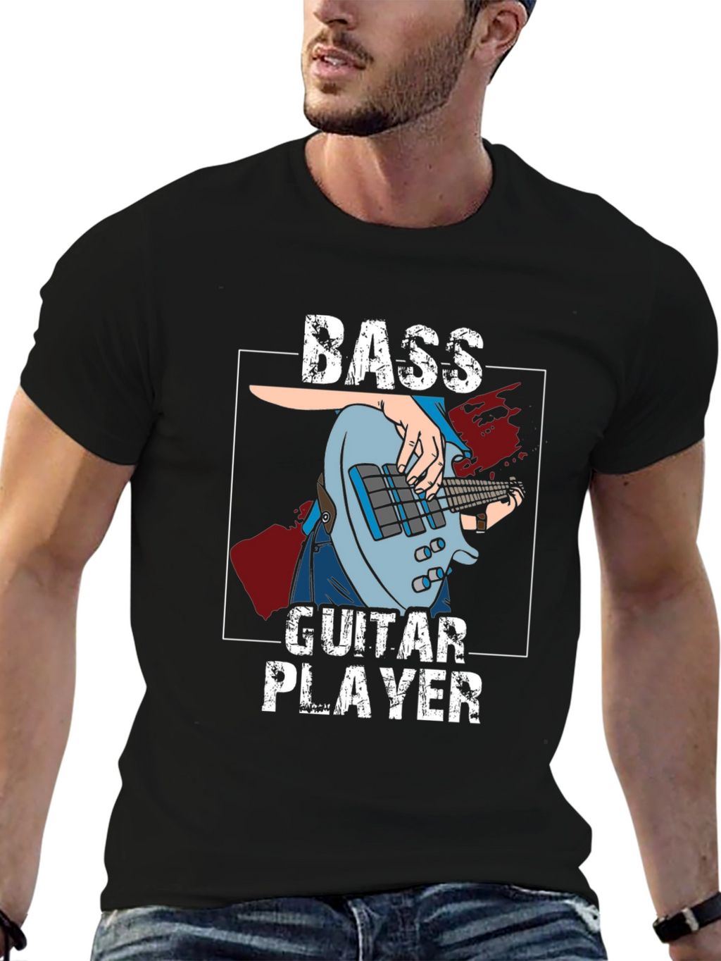 Bass Guitar Player Graphic T-Shirt - Black