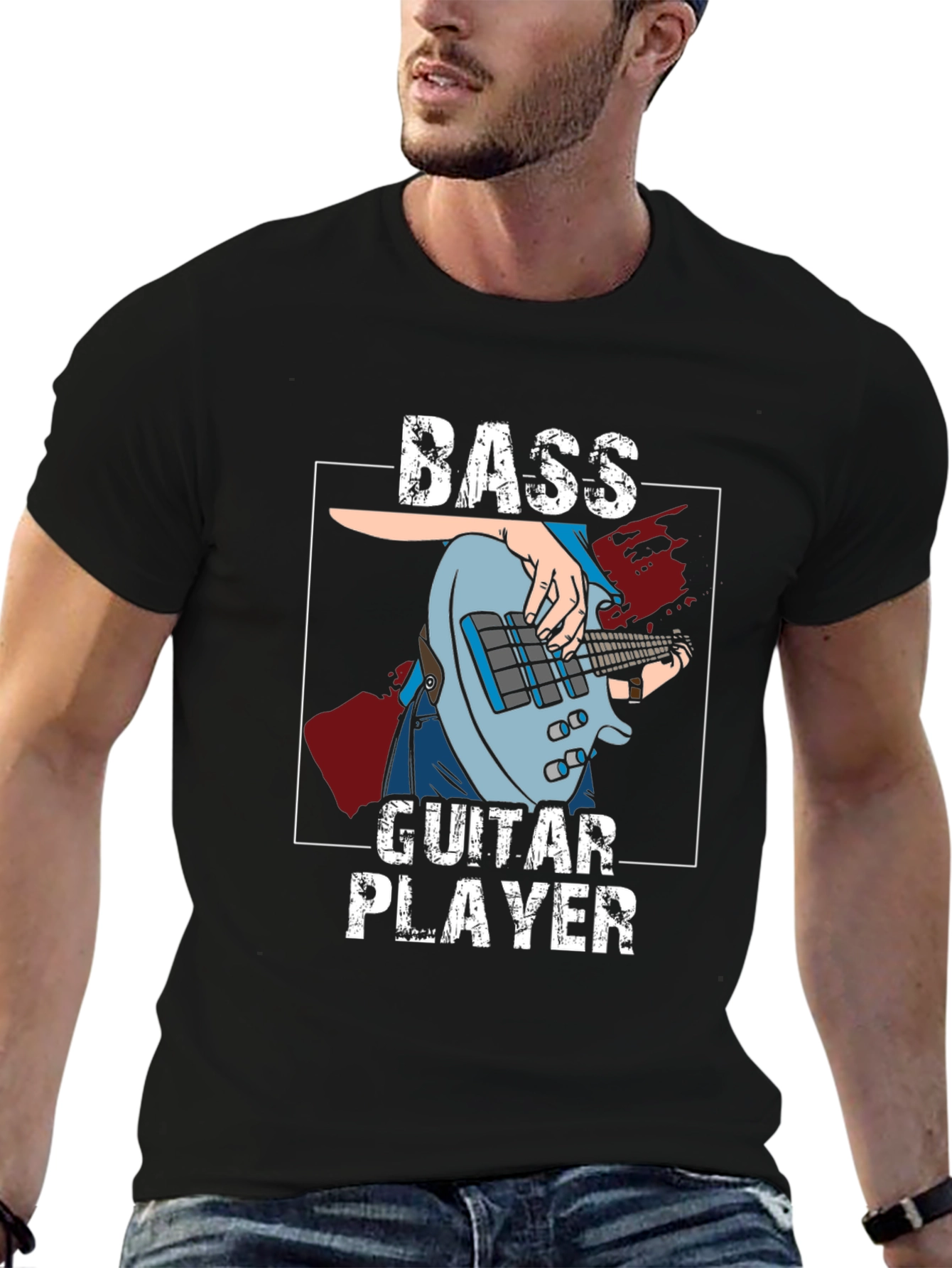 Bass Guitar Player Graphic T-Shirt - Black