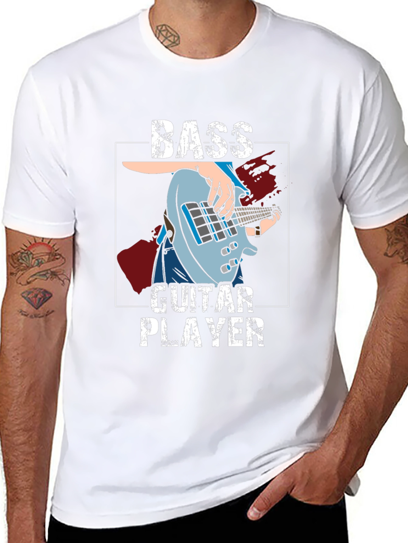 Bass Guitar Player Graphic T-Shirt - Black