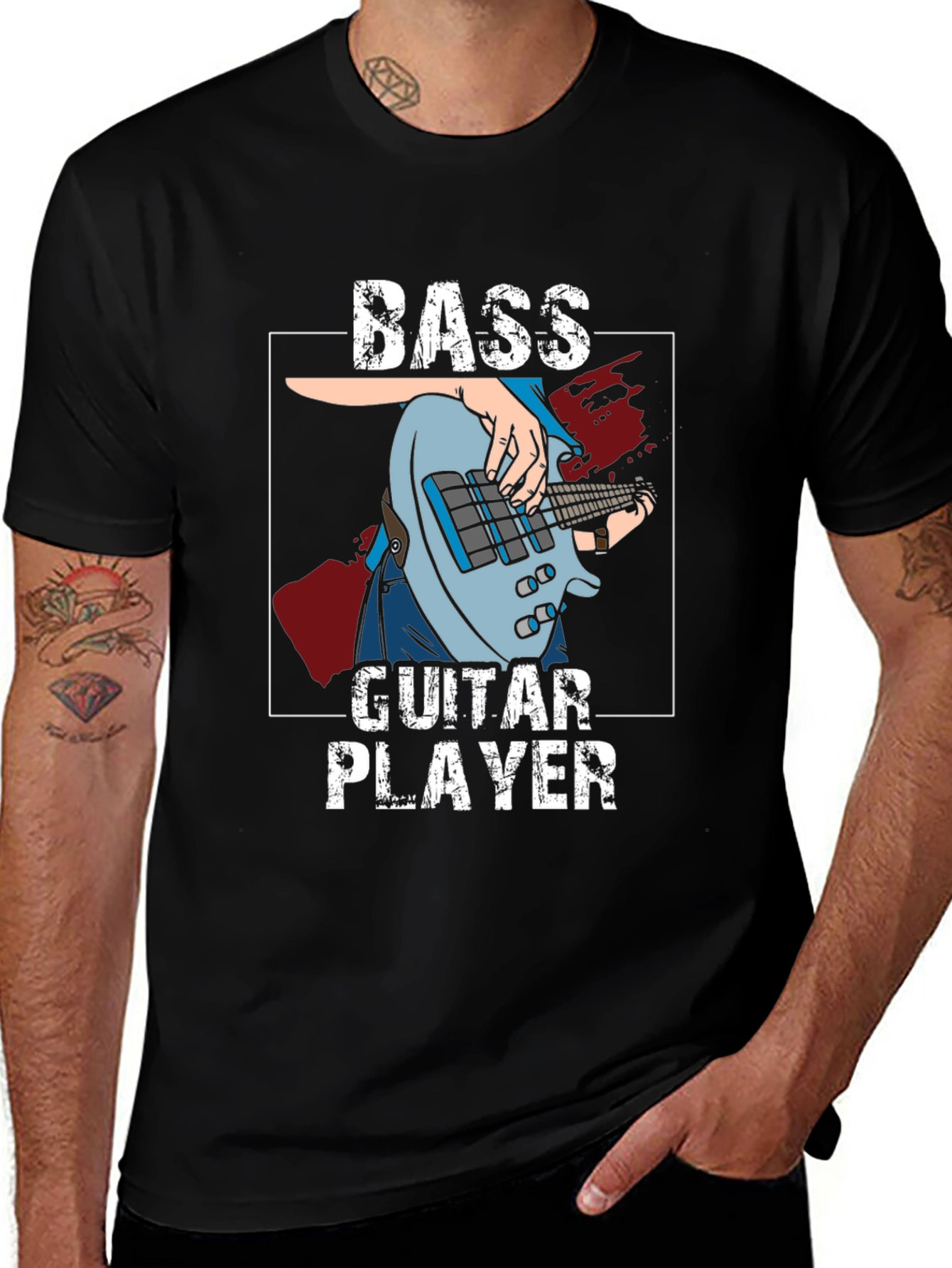 Bass Guitar Player Graphic T-Shirt - Black