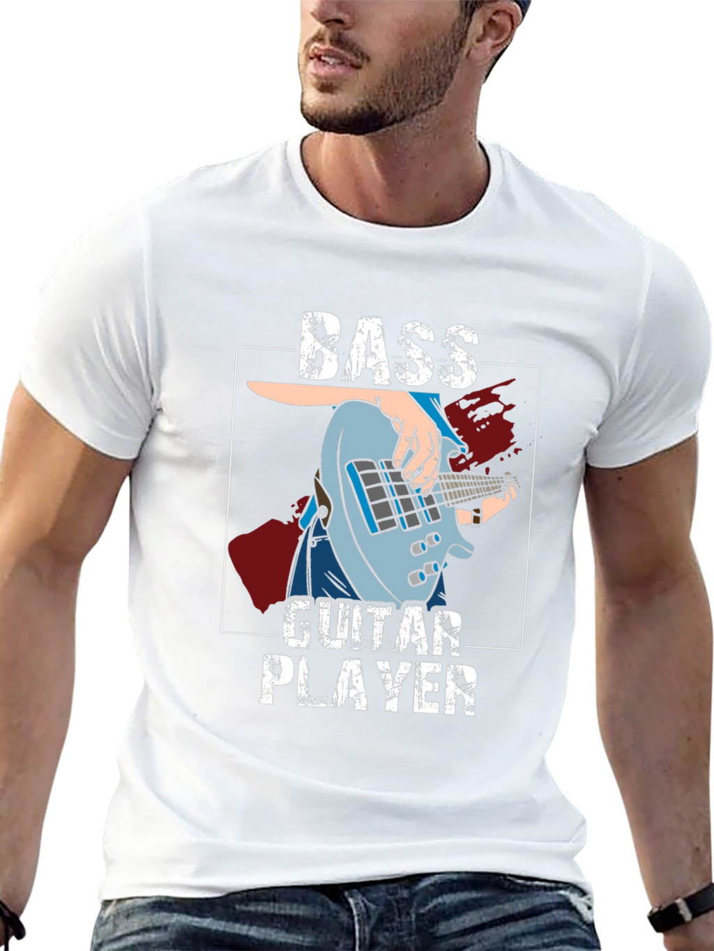 Bass Guitar Player Graphic T-Shirt - Black
