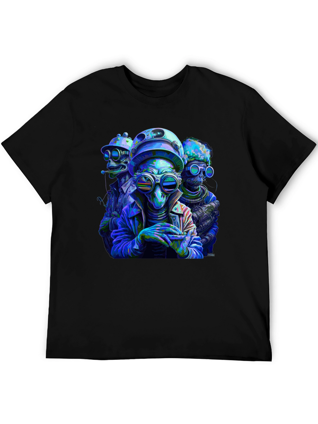 Cool Alien Squad Black Graphic Tee